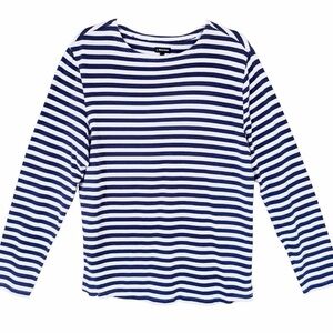 J Peterman North Sea Navy Shirt Women M Stripe Long Sleeve Coastal Nautical Boat